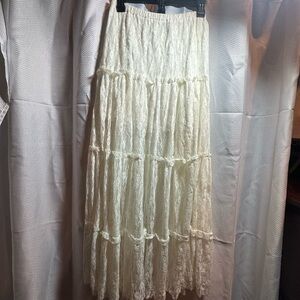 Romantic Cottagecore Lace Maxi Skirt | Soft Cream Boho Layer